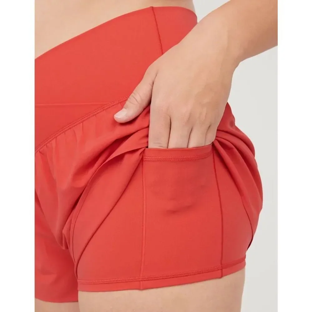 OFFLINE By Aerie Real Me Crossover Flowy Shorts In Coral Orange Size M